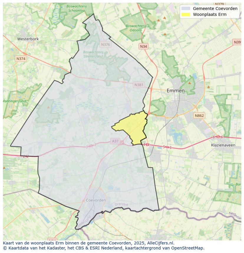 Afbeelding van de woonplaats Erm op de kaart.