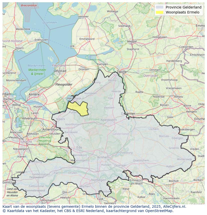 Afbeelding van de woonplaats Ermelo op de kaart.