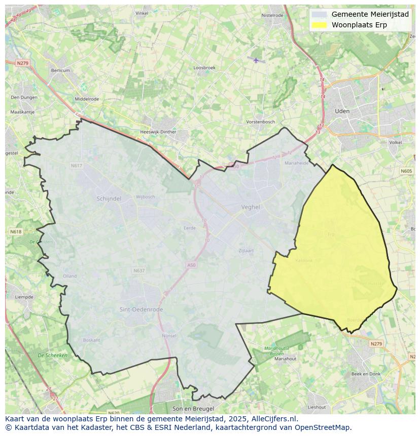 Afbeelding van de woonplaats Erp op de kaart.