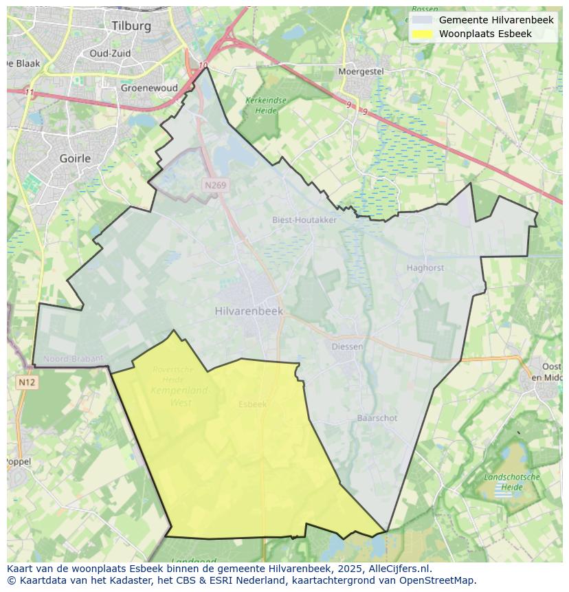 Afbeelding van de woonplaats Esbeek op de kaart.