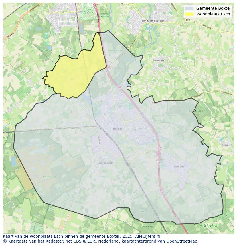 Afbeelding van de woonplaats Esch op de kaart.