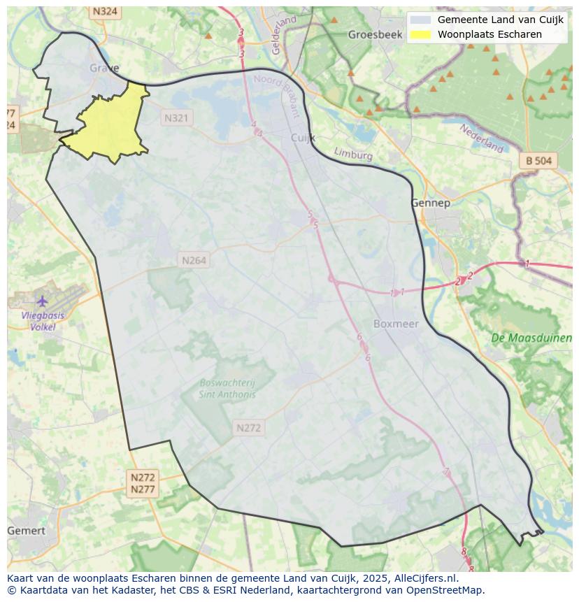 Afbeelding van de woonplaats Escharen op de kaart.