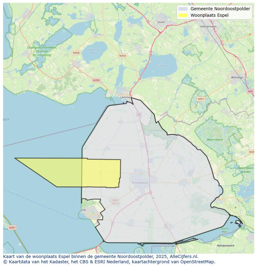 Afbeelding van de woonplaats Espel op de kaart.
