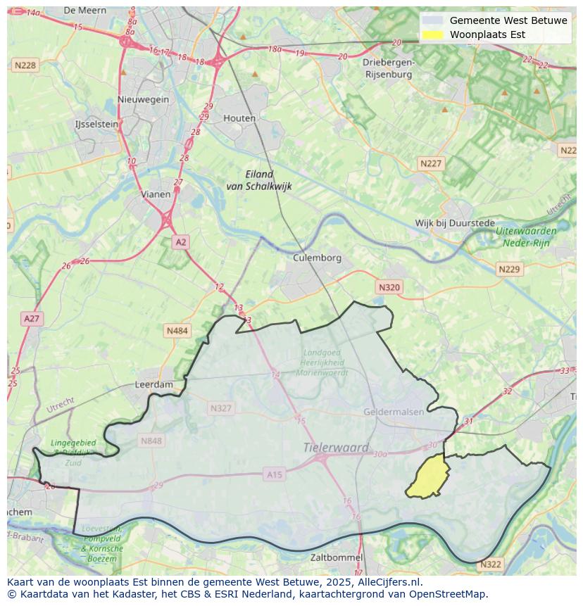 Afbeelding van de woonplaats Est op de kaart.