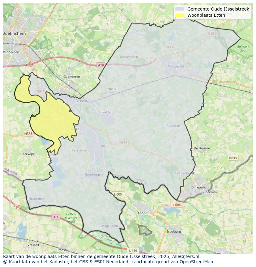 Afbeelding van de woonplaats Etten op de kaart.
