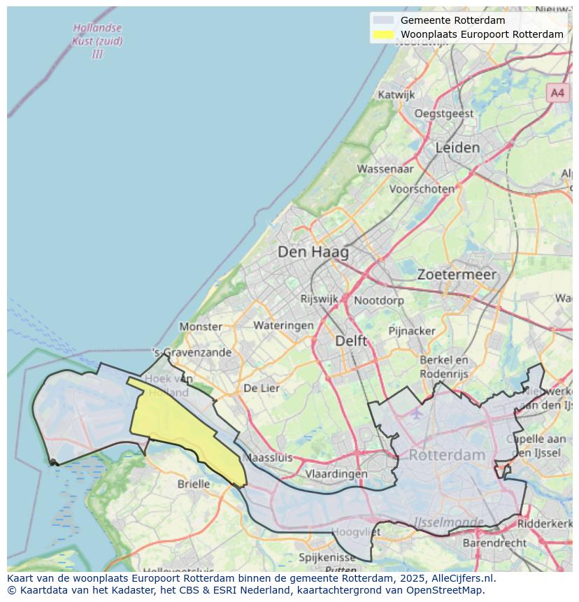 Afbeelding van de woonplaats Europoort Rotterdam op de kaart.