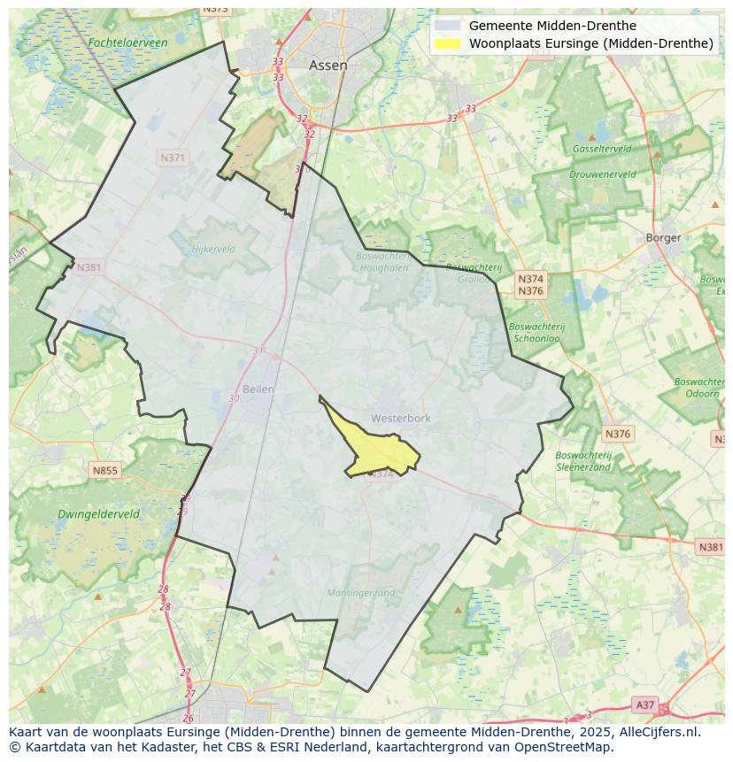 Afbeelding van de woonplaats Eursinge op de kaart.