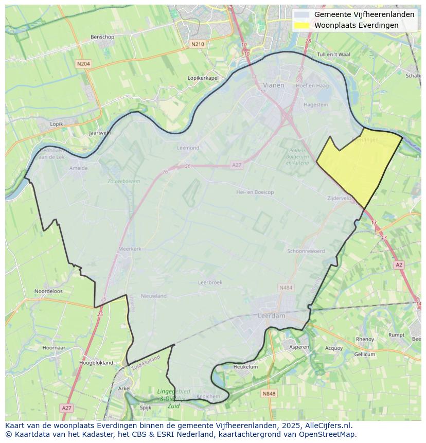 Afbeelding van de woonplaats Everdingen op de kaart.