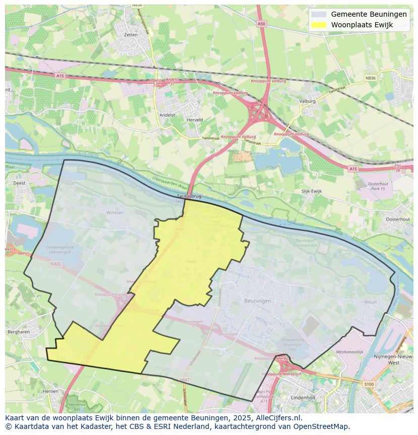 Afbeelding van de woonplaats Ewijk op de kaart.