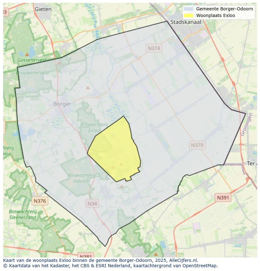 Afbeelding van de woonplaats Exloo op de kaart.