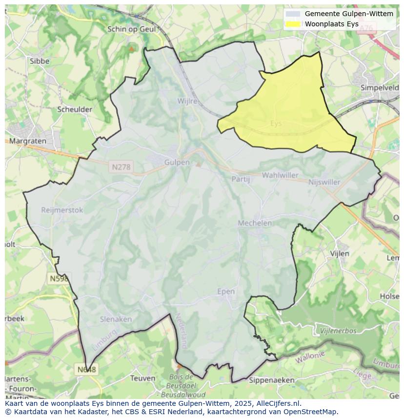 Afbeelding van de woonplaats Eys op de kaart.