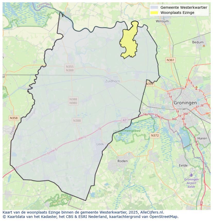 Afbeelding van de woonplaats Ezinge op de kaart.