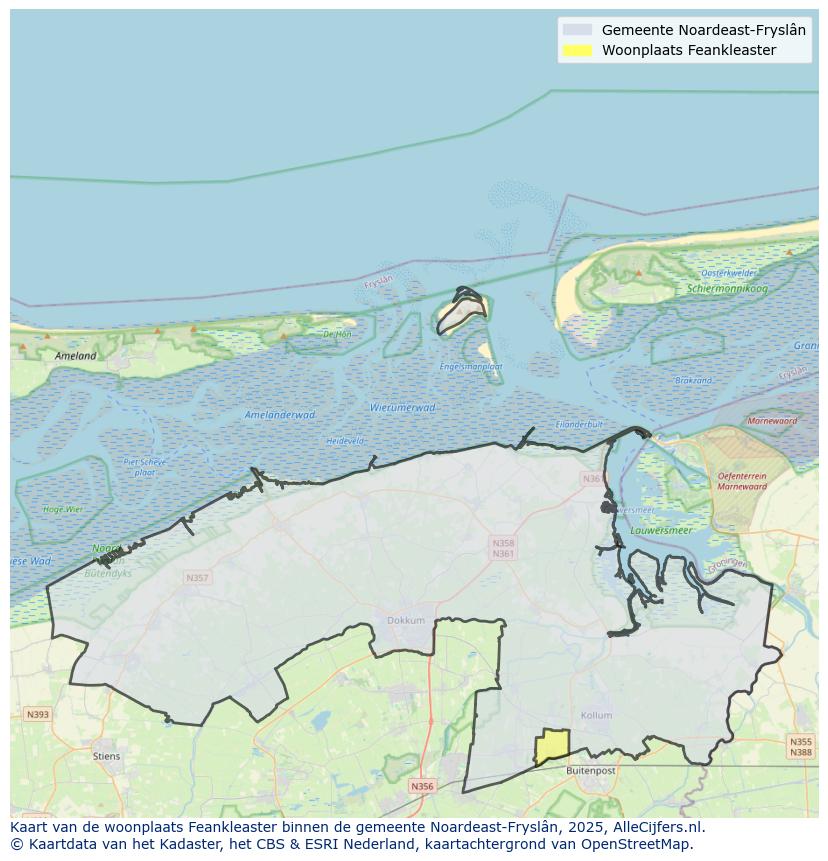 Afbeelding van de woonplaats Feankleaster op de kaart.