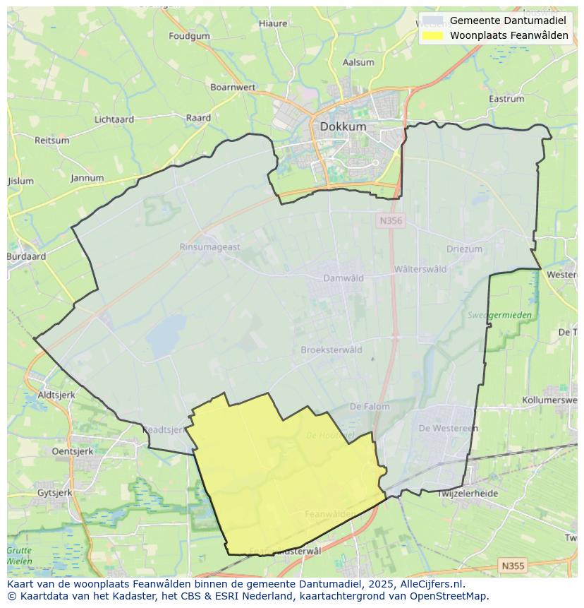 Afbeelding van de woonplaats Feanwâlden op de kaart.