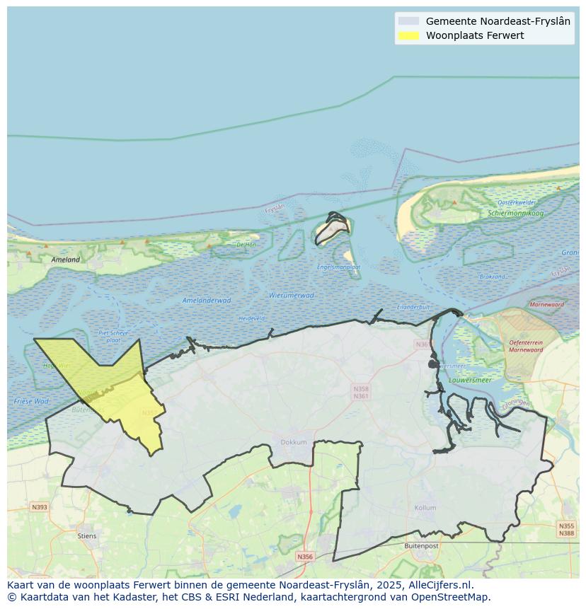 Afbeelding van de woonplaats Ferwert op de kaart.