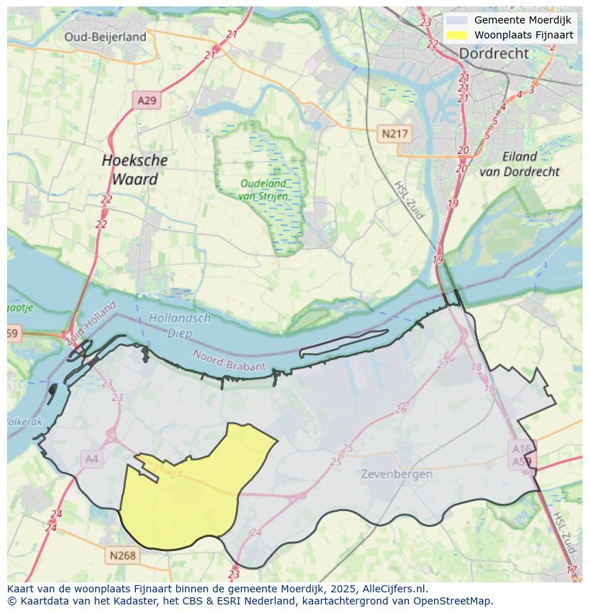 Afbeelding van de woonplaats Fijnaart op de kaart.