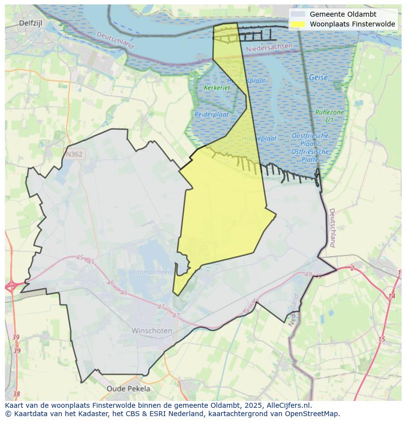 Afbeelding van de woonplaats Finsterwolde op de kaart.