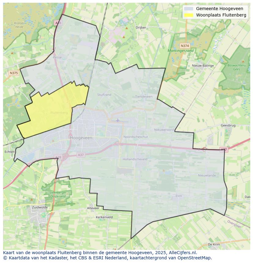 Afbeelding van de woonplaats Fluitenberg op de kaart.