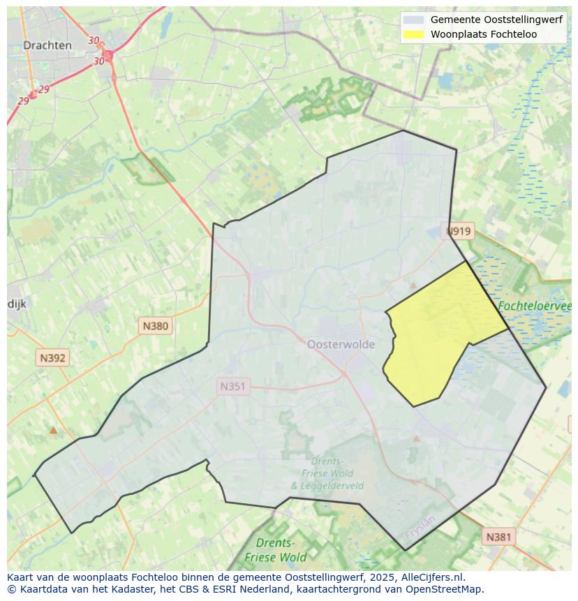 Afbeelding van de woonplaats Fochteloo op de kaart.