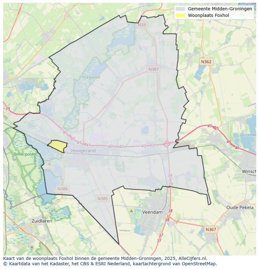 Afbeelding van de woonplaats Foxhol op de kaart.