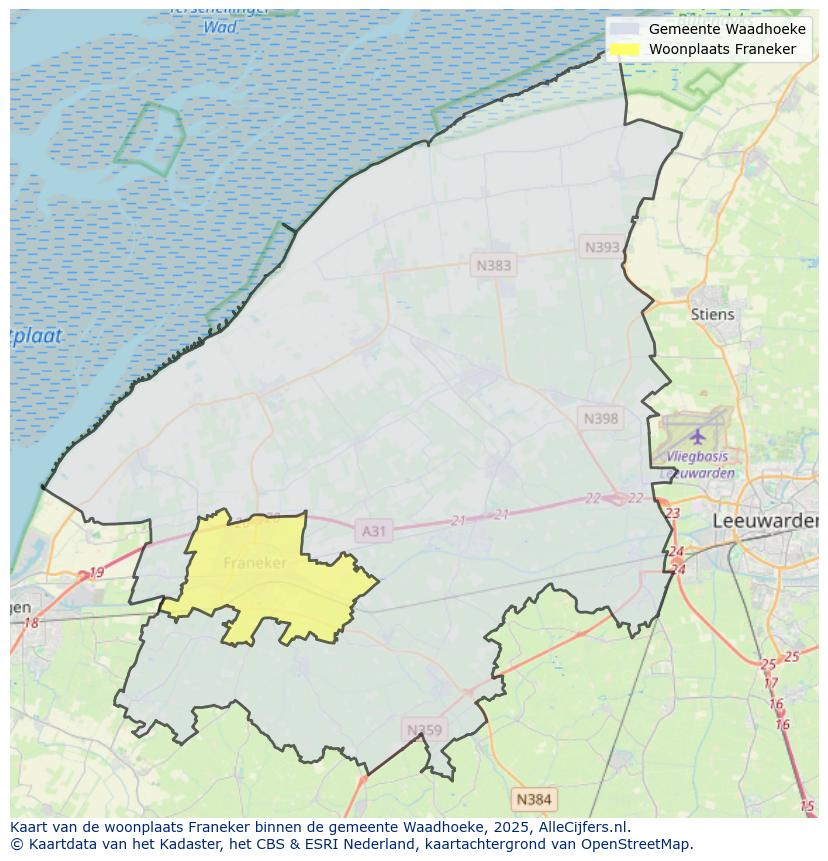Afbeelding van de woonplaats Franeker op de kaart.