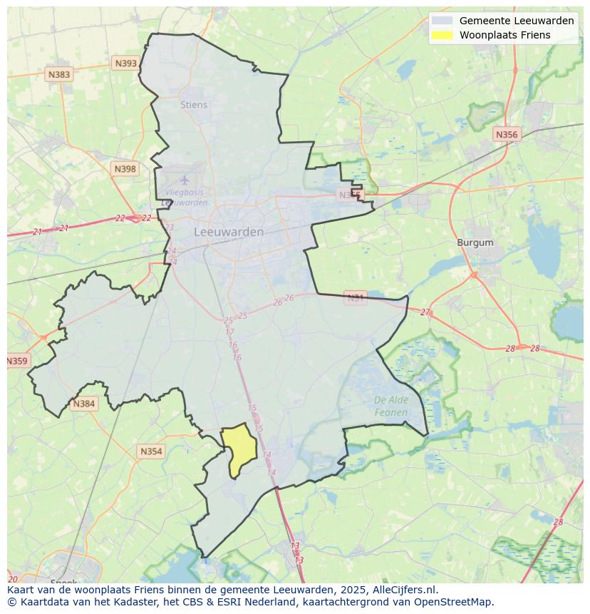 Afbeelding van de woonplaats Friens op de kaart.