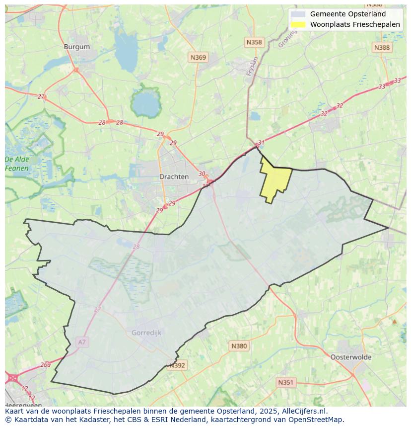 Afbeelding van de woonplaats Frieschepalen op de kaart.