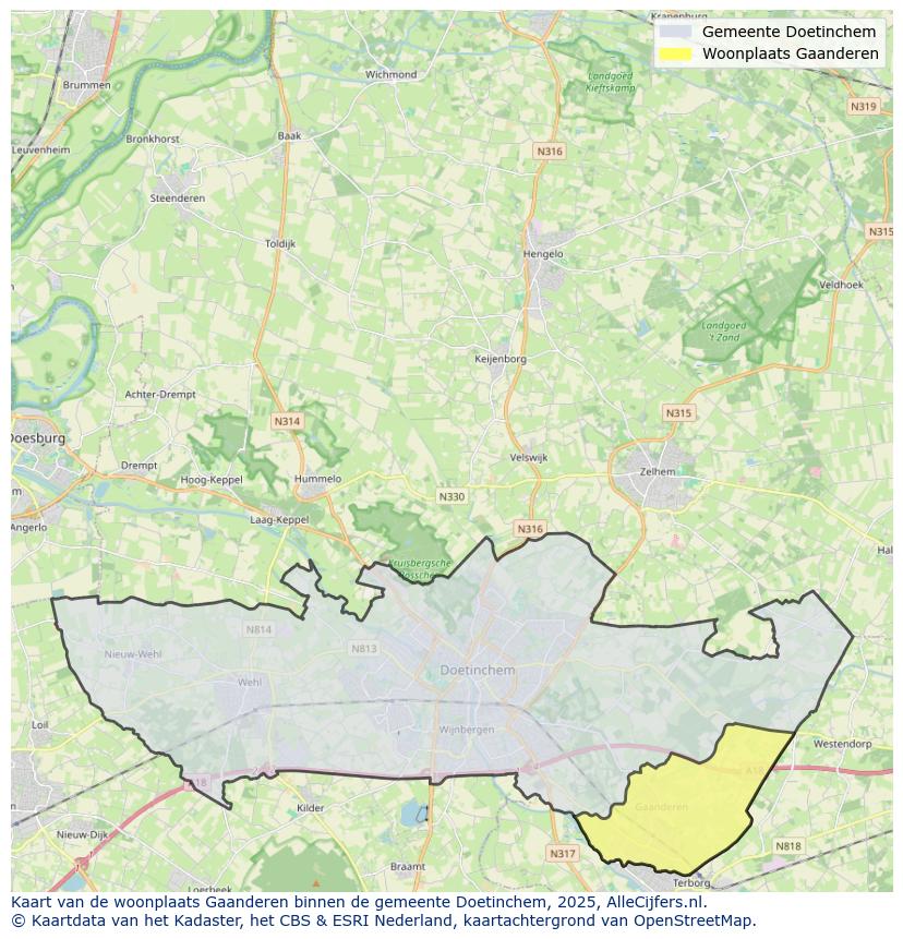 Afbeelding van de woonplaats Gaanderen op de kaart.