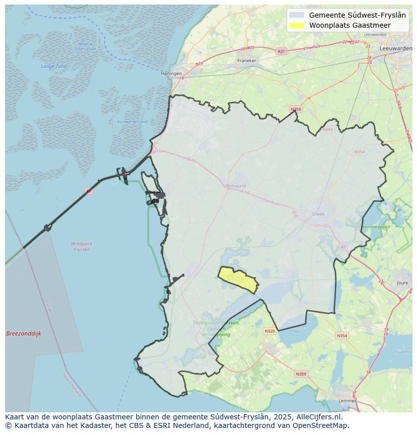 Afbeelding van de woonplaats Gaastmeer op de kaart.