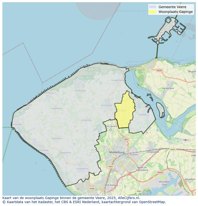Afbeelding van de woonplaats Gapinge op de kaart.