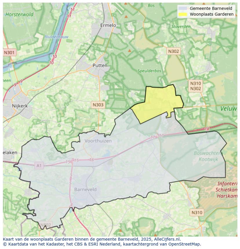 Afbeelding van de woonplaats Garderen op de kaart.
