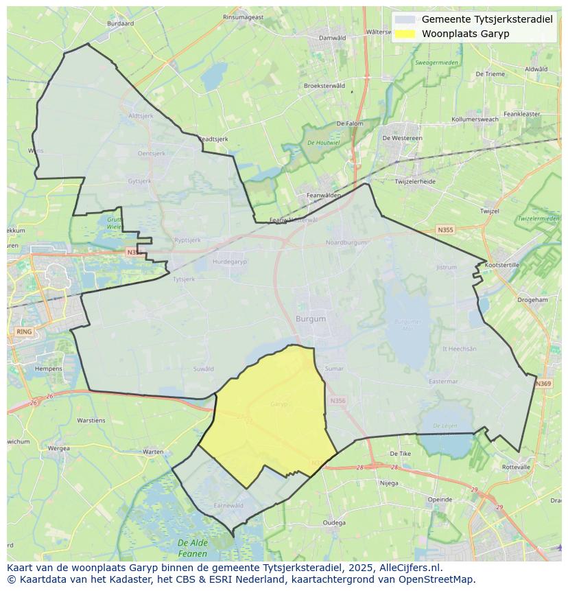 Afbeelding van de woonplaats Garyp op de kaart.