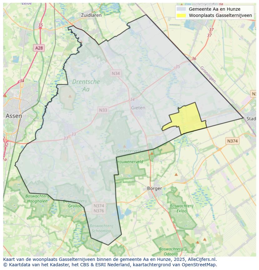 Afbeelding van de woonplaats Gasselternijveen op de kaart.