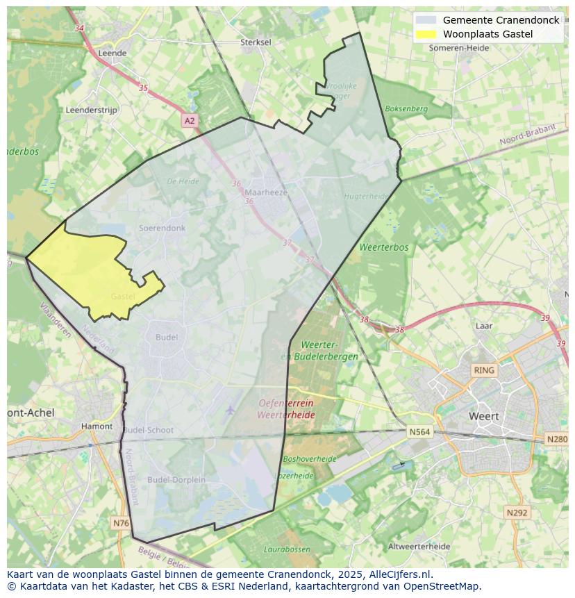 Afbeelding van de woonplaats Gastel op de kaart.