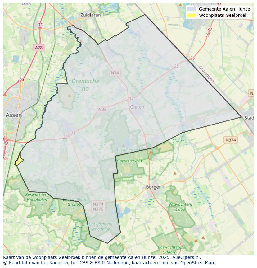 Afbeelding van de woonplaats Geelbroek op de kaart.