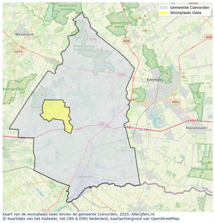 Afbeelding van de woonplaats Gees op de kaart.