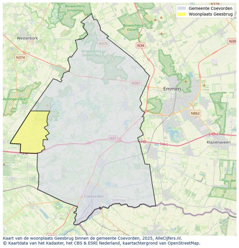 Afbeelding van de woonplaats Geesbrug op de kaart.