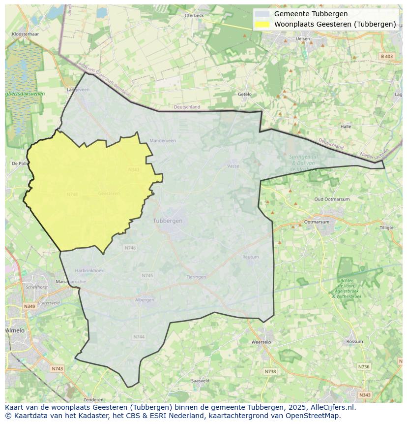 Afbeelding van de woonplaats Geesteren op de kaart.