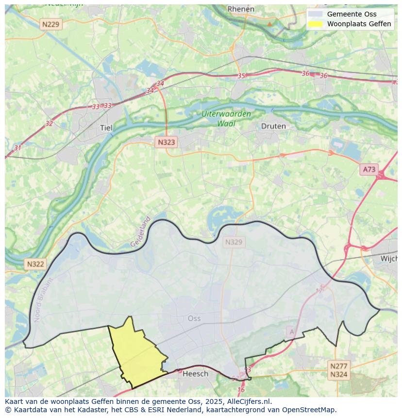 Afbeelding van de woonplaats Geffen op de kaart.