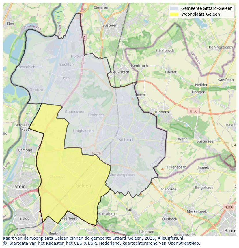 Afbeelding van de woonplaats Geleen op de kaart.