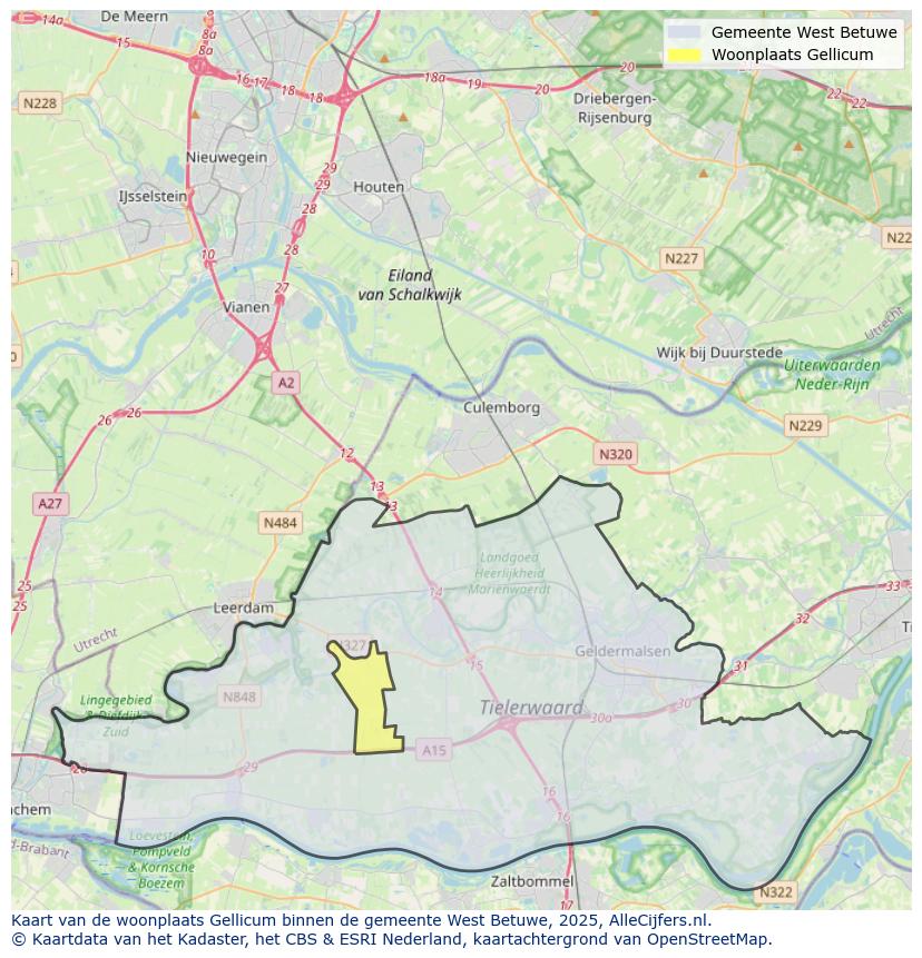 Afbeelding van de woonplaats Gellicum op de kaart.