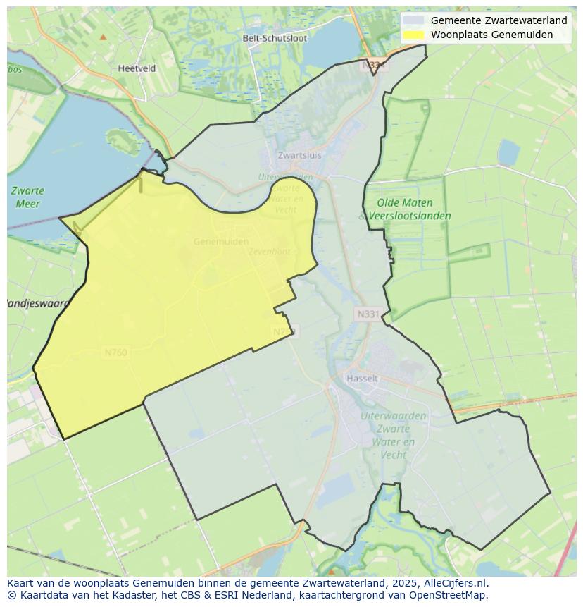 Afbeelding van de woonplaats Genemuiden op de kaart.