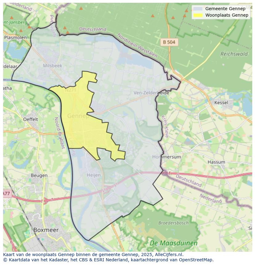 Afbeelding van de woonplaats Gennep op de kaart.