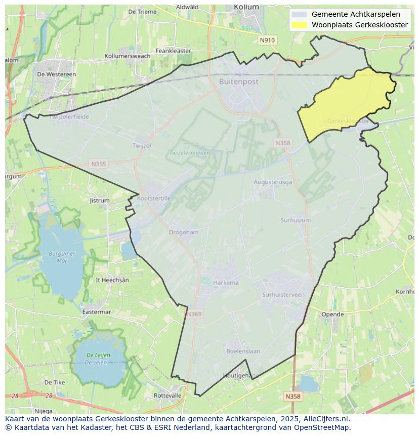 Afbeelding van de woonplaats Gerkesklooster op de kaart.