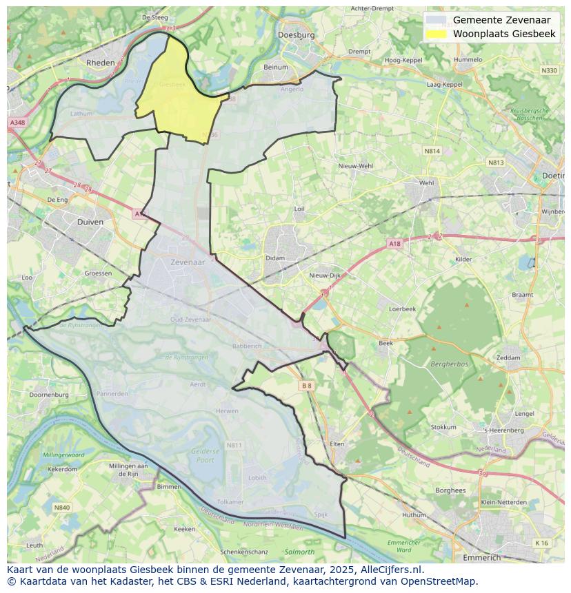 Afbeelding van de woonplaats Giesbeek op de kaart.
