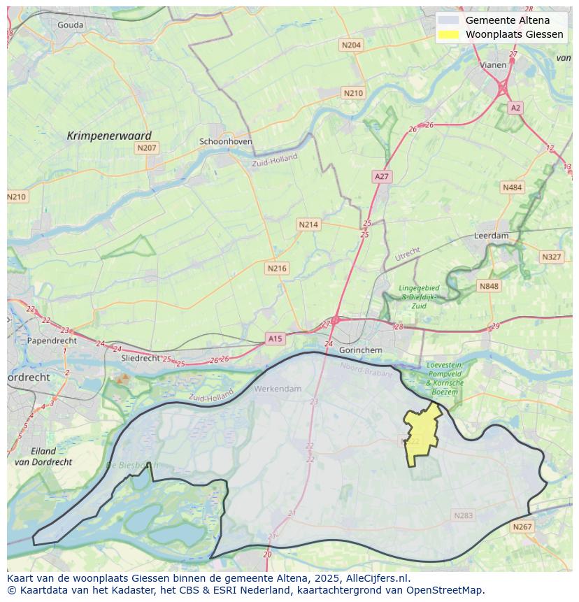 Afbeelding van de woonplaats Giessen op de kaart.