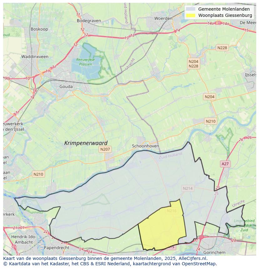 Afbeelding van de woonplaats Giessenburg op de kaart.