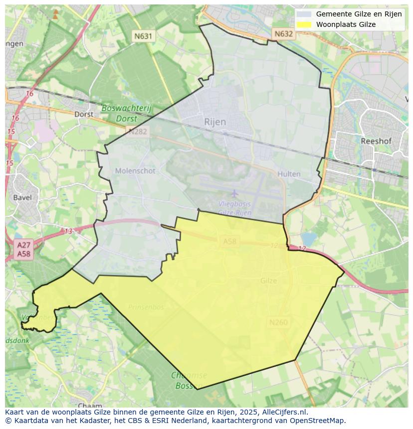 Afbeelding van de woonplaats Gilze op de kaart.
