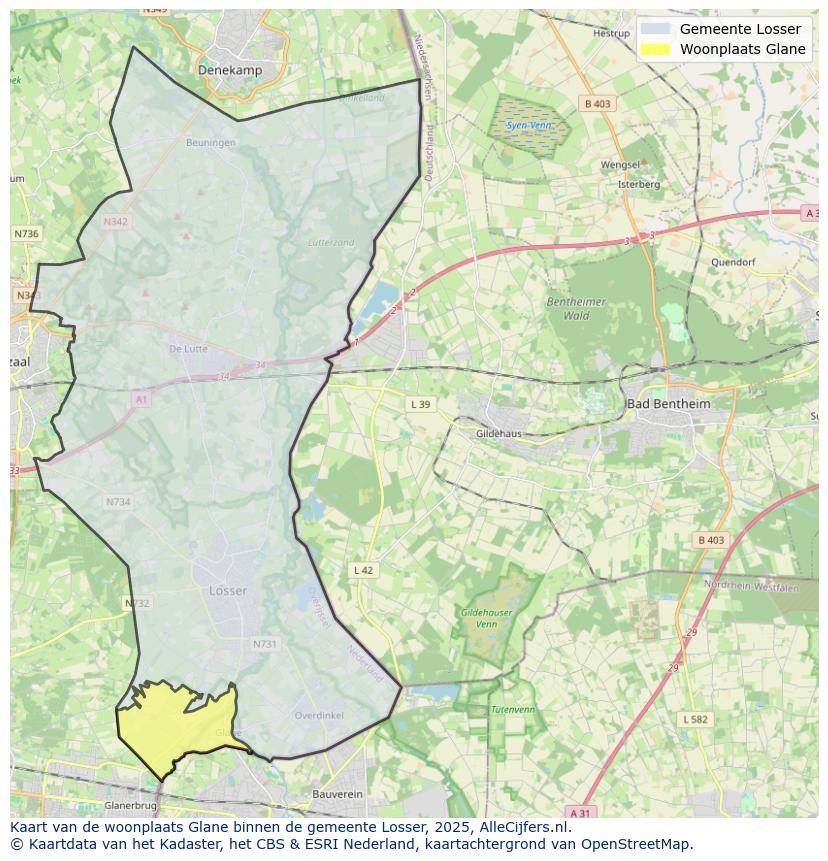 Afbeelding van de woonplaats Glane op de kaart.
