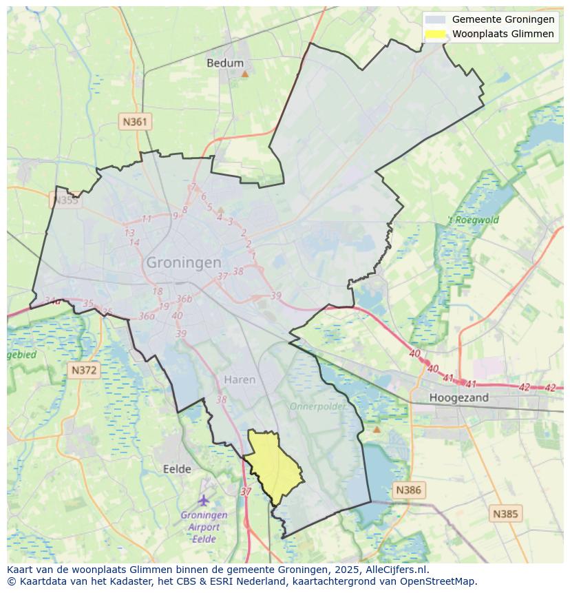 Afbeelding van de woonplaats Glimmen op de kaart.